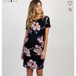 PINK BLUSH Navy Blue Watercolor Floral Fitted Maternity Dress
